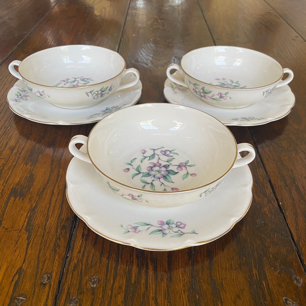 6 Pc Set Haviland Brookside Bouillon & Saucers  - Excellent